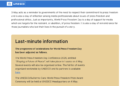 UNESCO page header with blue banner and a long paragraph about World Press Freedom Day, then a tan rounded card reading 'Last-minute information' with event details.